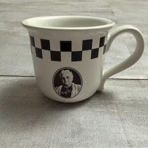 See's Candy Mary Lee Portrait White Ceramic Coffee Mug 3.5” Tall Black Check‎